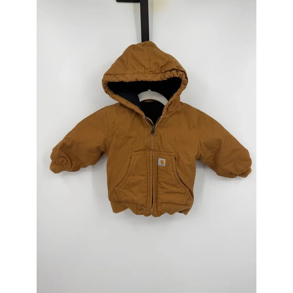 Carhartt Active Jacket baby 18M Brown Canvas Fleece Lined Hooded Insulated